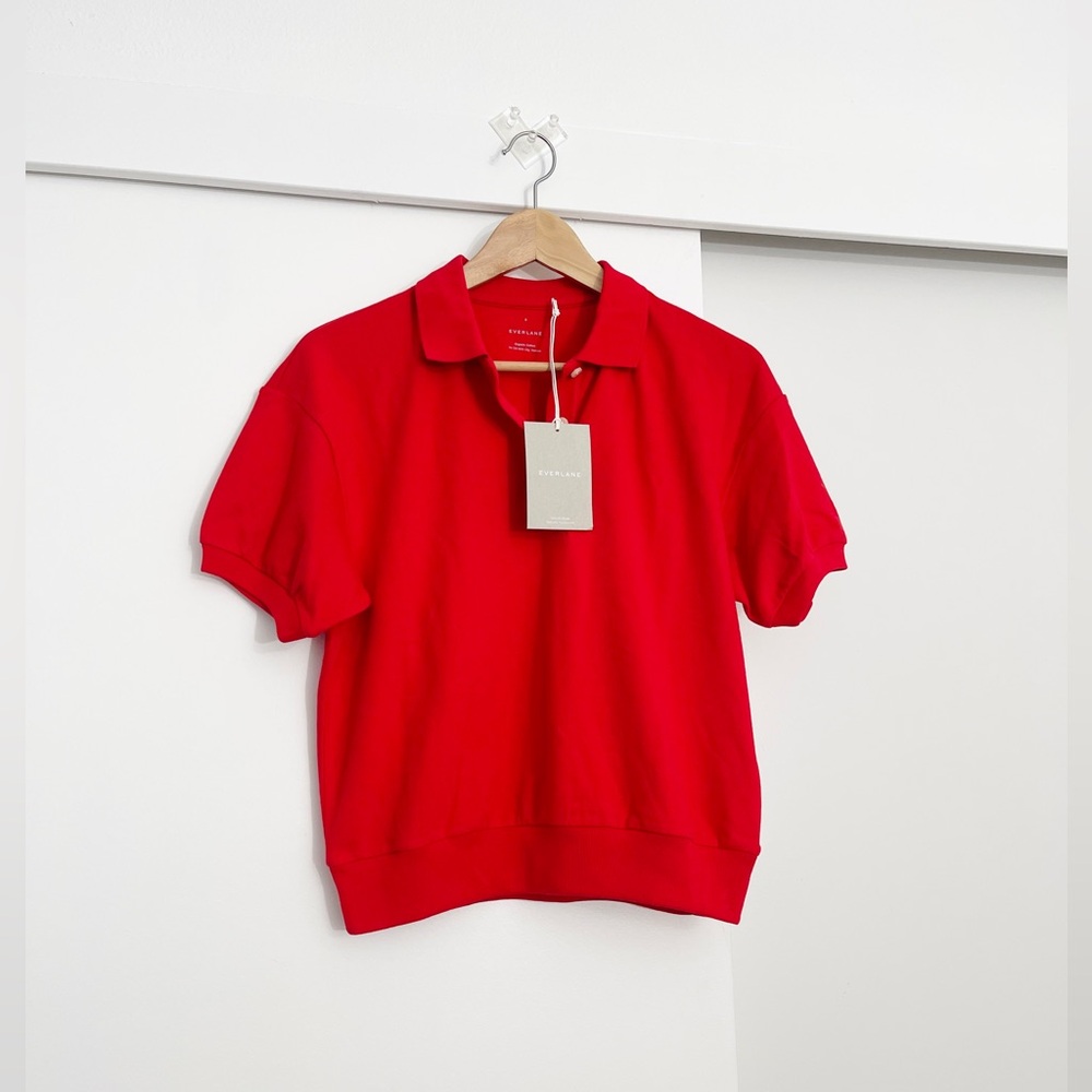 NWT Everlane Polo Red Button Shirt Top Organic Cotton Blend Size XS